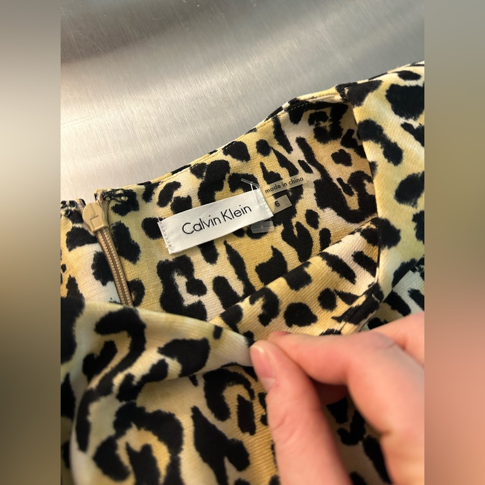 Calvin Klein Animal Print Dress in Black and Tan - Picture 3 of 7